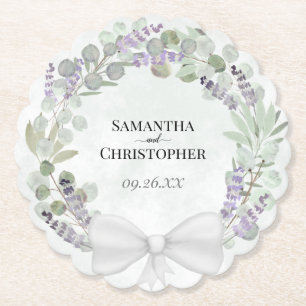 Eucalyptus & Lavender Wreath Elegant Wedding Paper Coaster