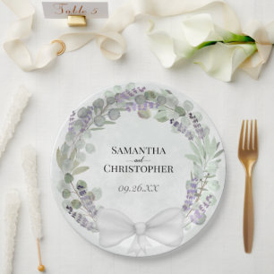 Eucalyptus & Lavender Wreath Watercolor Wedding Paper Plates