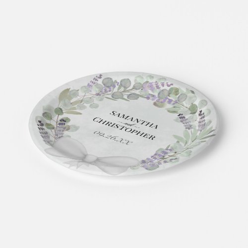 Eucalyptus  Lavender Wreath Watercolor Wedding Paper Plates