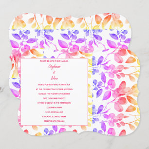 Eucalyptus Leaf Abstract Art Pink Colorful Wedding Invitation