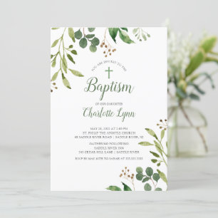 Eucalyptus Leaf Baptism Invitation