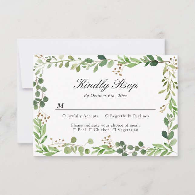 Eucalyptus Leaf Border Wedding RSVP Card (Front)