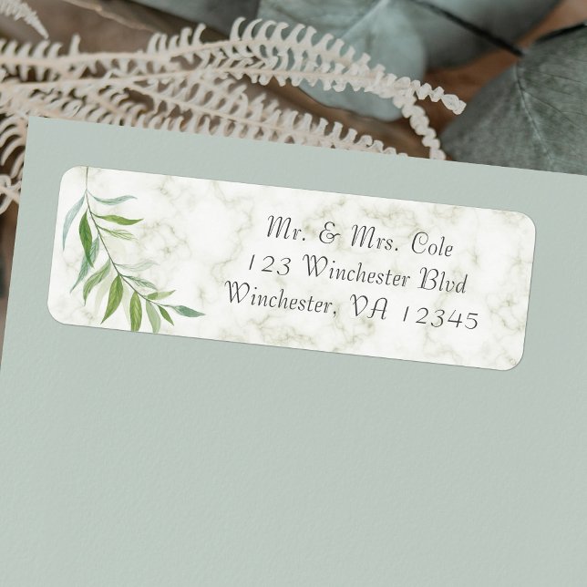 Eucalyptus Leaf Botanical Marble Wedding Label (Creator Uploaded)
