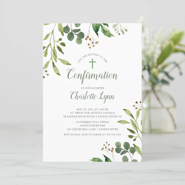 Eucalyptus Leaf Confirmation Invitation | Zazzle