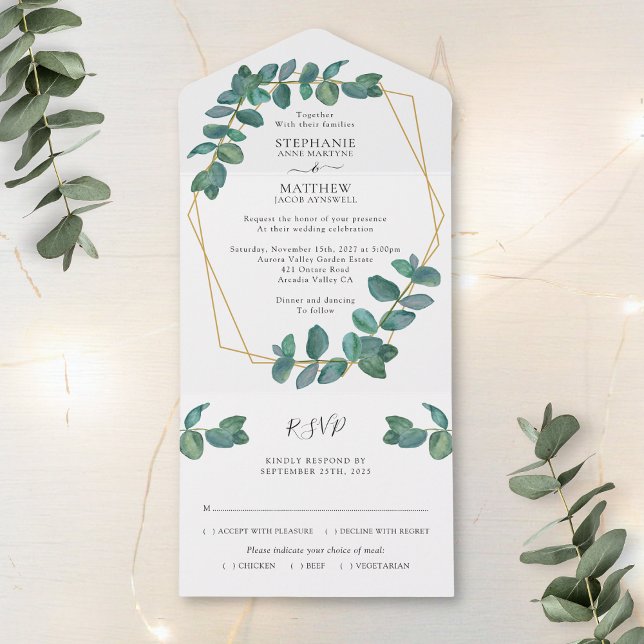 Eucalyptus Leaf Elegant Geometric Wedding All In One Invitation (Creator Uploaded)