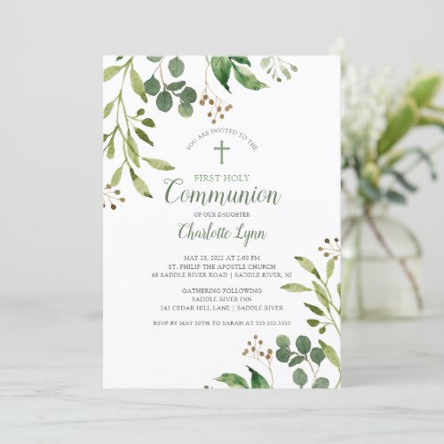 Eucalyptus Leaf First Communion Invitation