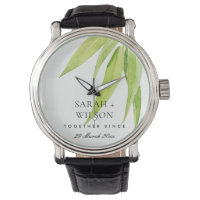 EUCALYPTUS LEAF FOLIAG  SAVE THE DATE WEDDING GIFT WATCH