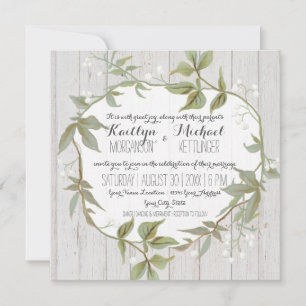 Eucalyptus Leaf Foliage Babys Breath Floral White Invitation