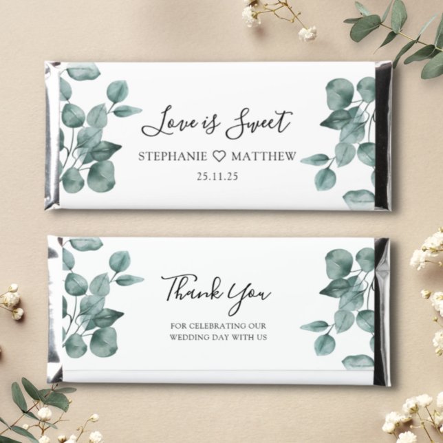Eucalyptus Leaf Foliage Love Is Sweet Wedding Hershey Bar Favors (Creator Uploaded)