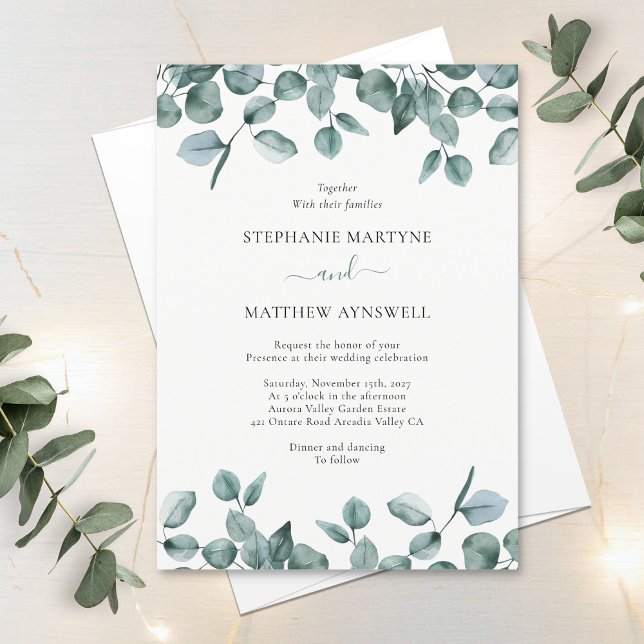 Eucalyptus Leaf Foliage Modern Wedding Invitation (Creator Uploaded)