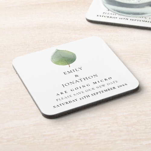 Eucalyptus Leaf Going Micro Wedding Save The Date Beverage Coaster