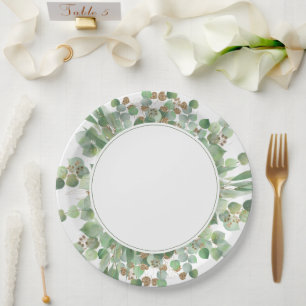 Eucalyptus Leaf Gold Glitter Greenery Wedding Paper Plates