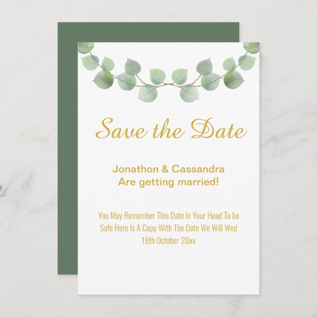 EUCALYPTUS LEAF GOLD SAGE 2 SAVE THE DATE (Front/Back)