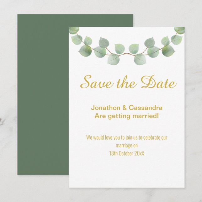 EUCALYPTUS LEAF GOLD SAGE SAVE THE DATE (Front/Back)