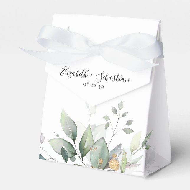  Eucalyptus Leaf Greenery Wedding  Favor Boxes (Front Side)