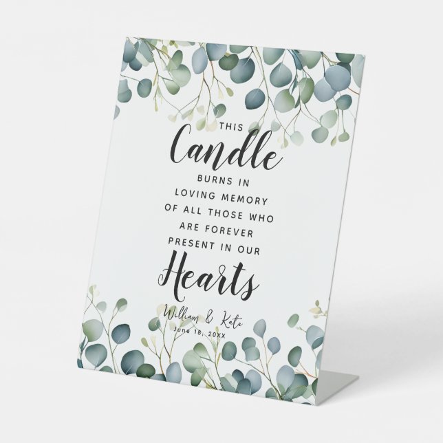 Eucalyptus leaf Memory candle sign wedding (Front)
