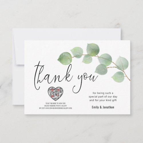 Eucalyptus Leaf Script Photo QR Code Thank You