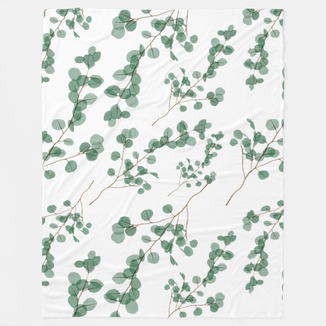 Eucalyptus Leaf Seamless Pattern Art Fleece Blanket (Front)