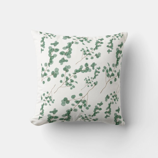 Eucalyptus Leaf Seamless Pattern Art Throw Pillow (Front)