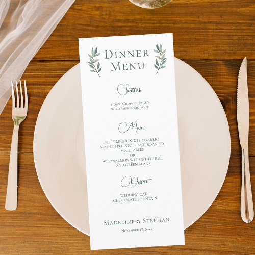 Eucalyptus Leaf Simple Chic Botanical Wedding Menu