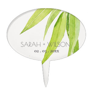 EUCALYPTUS LEAF WATERCOLOUR FOLIAGE MONOGRAM CAKE TOPPER