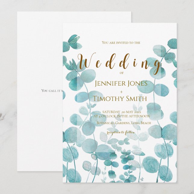  eucalyptus leaf watercolour wedding invitation  (Front/Back)
