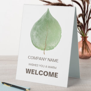 Eucalyptus Leaf Welcome Company Typography Table Tent