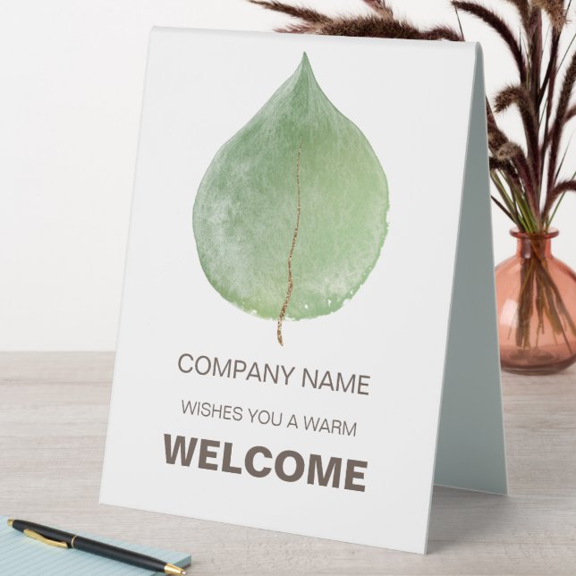 Eucalyptus Leaf Welcome Company Typography Table Tent (In SItu (Table))