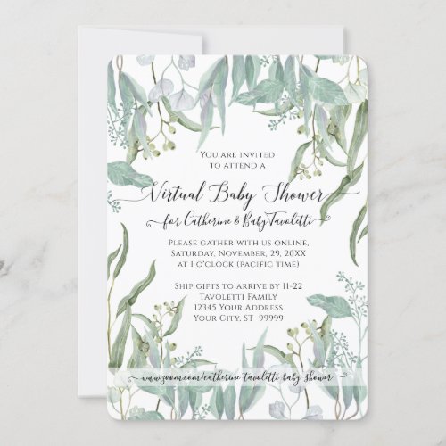 Eucalyptus Leaf Woodsy Foliage Baby Virtual Shower Invitation