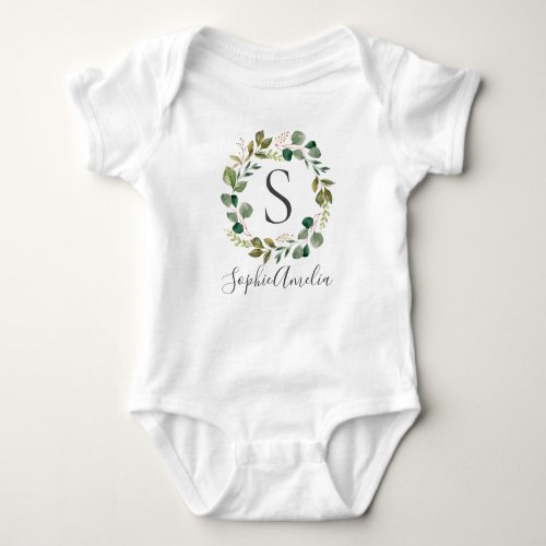 Eucalyptus Leafy Wreath Personalized Baby Name Baby Bodysuit