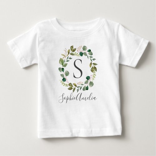 Eucalyptus Leafy Wreath Personalized Baby Name Baby T_Shirt