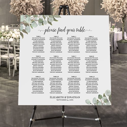 Eucalyptus Leaves 12 Table Wedding Seating Chart Foam Board