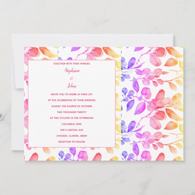 Eucalyptus Leaves Abstract Art Pink Modern Wedding Invitation (Front)