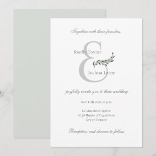 Eucalyptus Leaves Ampersand White Gray Wedding Invitation