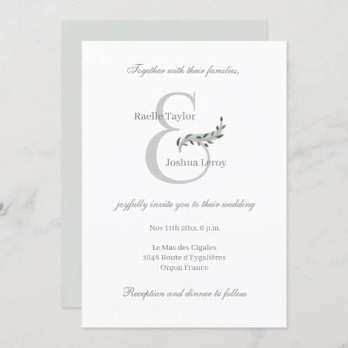 Eucalyptus Leaves Ampersand White Gray Wedding Invitation