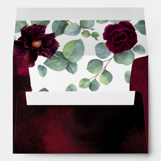 Eucalyptus Leaves and Burgundy Flowers Elegant Envelope (Back (Bottom))