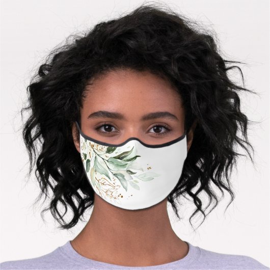 Eucalyptus Leaves and Gold Greenery Foliage Premium Face Mask (Worn)
