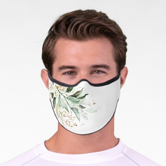 Eucalyptus Leaves and Gold Greenery Foliage Premium Face Mask (Worn)