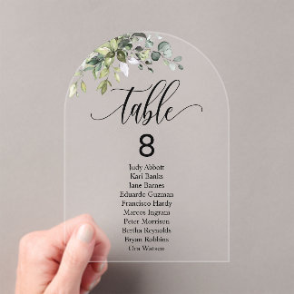 Eucalyptus Leaves Arch Wedding Seating Chart Table Acrylic Invitations