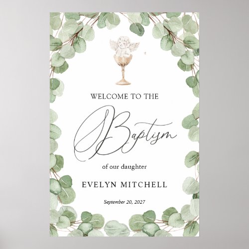 Eucalyptus Leaves Baby Angel Baptism Welcome Sign