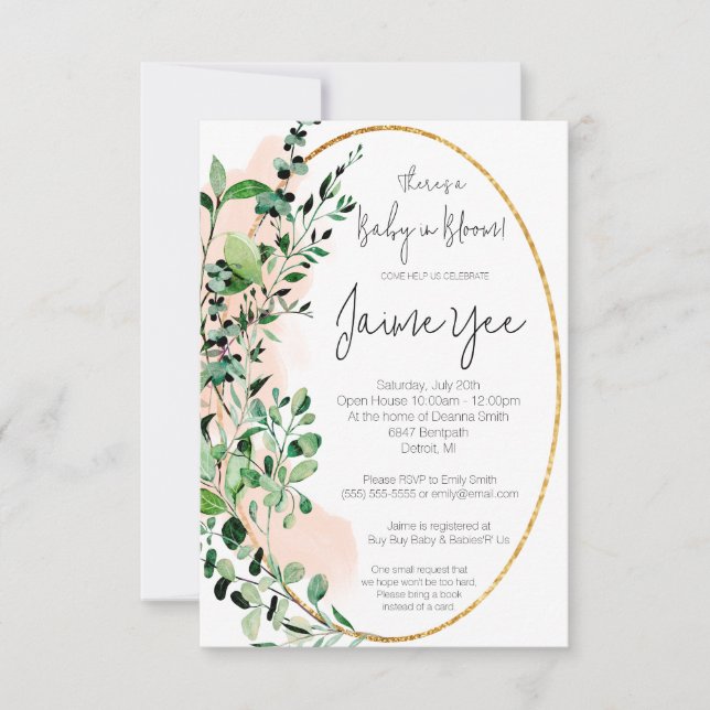 Eucalyptus Leaves Baby In Bloom Baby Shower Invitation (Front)