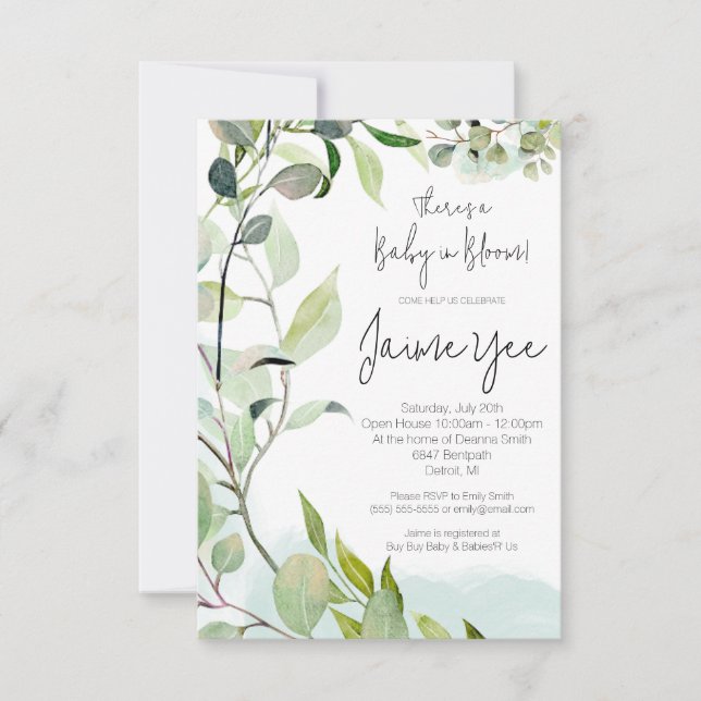 Eucalyptus Leaves Baby In Bloom Baby Shower Invitation (Front)