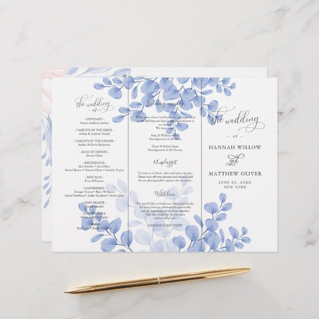 Eucalyptus Leaves Blue Botanical Wedding Ceremony (Front/Back In Situ)