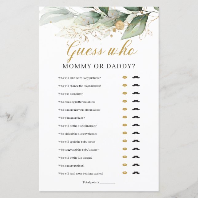 Eucalyptus leaves boho mommy or daddy game (Front)