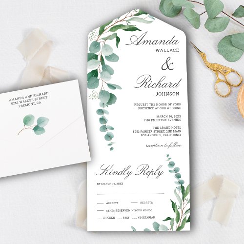 Eucalyptus Leaves Branch Foliage Wedding All In One Invitation