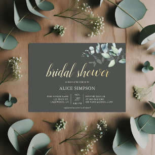 Eucalyptus Leaves Bridal Shower Green Foil Invitation
