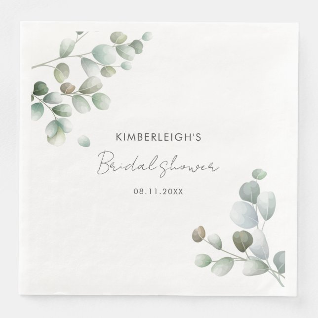 Eucalyptus Leaves Bridal Shower Paper Dinner Napkins (Front)