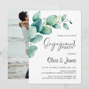 Eucalyptus Leaves Custom Photo Engagement Party Invitation