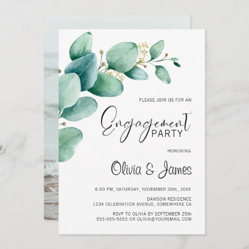 Eucalyptus Leaves Custom Photo Engagement Party Invitation