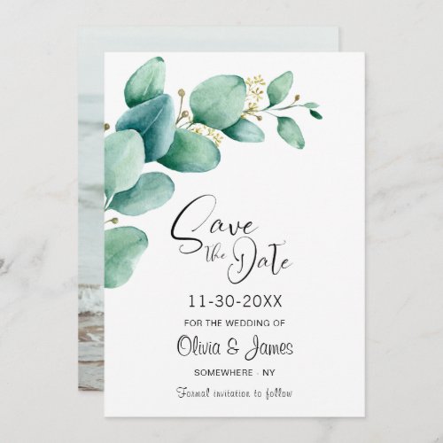 Eucalyptus Leaves Custom Photo Wedding Save The Date